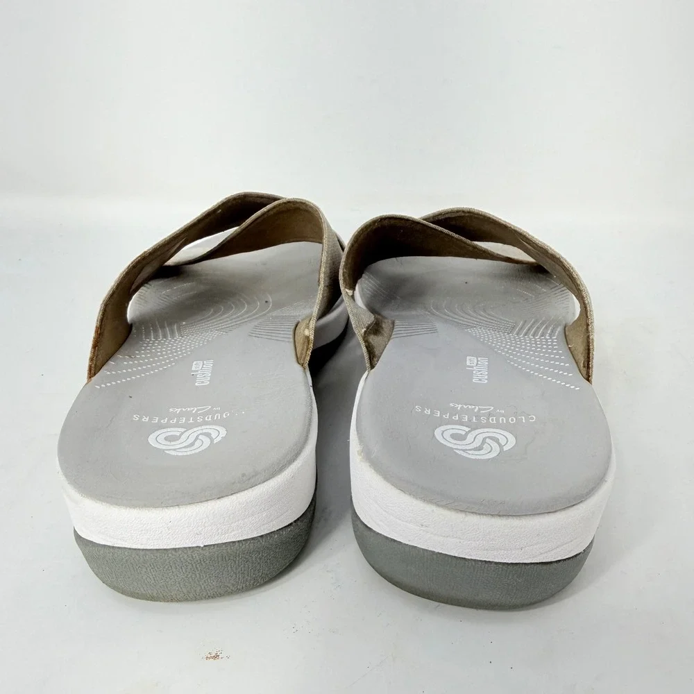 Clarks Cloudsteppers Arla Glison Women 8 M Taupe Metallic Elastic Slide Sandals
